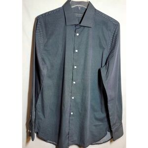 Trenery Men's Dress Shirt Size 44 French Navy Modern Fit Button Up Long Sleeve